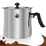 1.5L Milchtopf mit Deckel, Milchtopf Doppelwandig mit Bakelitgriff, Kochtopf mit Pfeife, Simmertopf Puddingtopf Wasserbad Schmelztopf aus Edelstahl für Gas Elektro Induktion