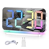 SZELAM Digital,Wecker Nachttisch,7,4' LED-Spiegeluhr mit 10 Modi RGB-Nachtlicht,11 Farben Digitalanzeige,Automatische Dimmung,USB-C-Ladeanschluss,Schreibtischuhr für Schlafzimmer,Teenager