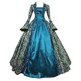 Mittelalterliche Rüstung Brustpanzer Cocktailkleider für Damen in Übergröße, modisch, im Gothic-Stil, Midikleid, Croset, Lange ausgestellte Ärmel, A-Linie, Scharlachrotes Hexenkostüm (Light Blue, M)