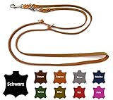 Hundeleine Fettleder kleine Hunde/große Hunde 2m / 2,40m / 2,80m / 3,50m / 5m Doppelleine verstellbar (2m X 12mm, Cognac)