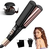 UKLISS Welleneisen, Pro Mini Welleneisen für Haare LCD-Anzeige 120-210℃, Reisegröße Beach Waves Lockenstab, Mermaid Hair Waver für Wellen Haare - Leichter Wellen Lockenstab, Mini-Locken (Roségold)
