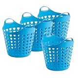 Kreher® flexibler Aufbewahrungskorb aus Kunststoff für Wäsche, Spielzeug und vieles mehr! In peppigen Farben mit Belüftungslöchern. 35 Liter Volumen, mit zwei großen Henkeln. (4er Set in Blau)