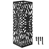 SONGMICS Regenschirmständer, Schirmständer, quadratisch, für Eingangsbereich, aus Metall, für Wanderstöcke, Wasserauffangschale herausnehmbar, 4 Haken, schwarz LUC48B