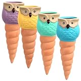 Homoyoyo Keramik Bewässerungsspitzen Eulenform 4 Stück Automatische Pflanzenbewässerung für Zimmer und Gartenpflanzen Selbstbewässernde Pflanzgefäßeinsätze
