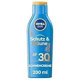 NIVEA SUN Schutz & Bräune Sonnencreme LSF 30 (200 ml), Sonnenmilch mit Pro-Melanin-Extrakt für eine ebenmäßige Bräune, sofortiger Sonnenschutz mit UVA/UVB-Filtersystem