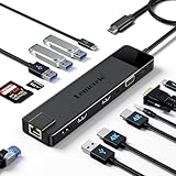 Lemorele Docking Station USB C Hub 3 Display-13 in 1, Dual 4K HDMI, VGA, 1000M Ethernet, 4 USB A 3.0/2.0, 100W PD, SD/TF, AUX 3.5mm USB C Dock Multiport Adapter für Windows/MacBook/Mac/Dell/HP/ASUS