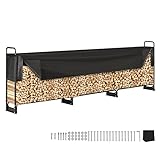 VEVOR Kaminholzregal Metall 386x36x117cm Brennholzregal mit Abdeckung Stahlrahmen Pulverbeschichtet Kaminholzunterstand 400kg Wasserdichter Stapelhilfe Holzunterstand für Veranda Garten Terrasse Hof