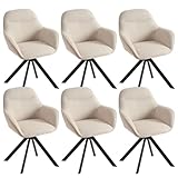 Goeurvant Drehbare Esszimmerstühle 6er Set mit Armlehne, 360° drehbar Beige, Polsterstuhl aus Leinen, Küchenstuhl Armlehnstühle mit Metallbeine und Rückenlehne für Esszimmer Küche Büro