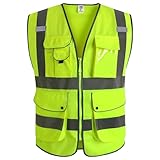 JKSafety Reflektierende Sicherheitsweste mit mehreren Taschen, hohe Sichtbarkeit, HV-Sicherheitsweste für Männer und Frauen, PSA für die Arbeit, JKSV09150, Gelb, 4X-Large