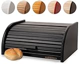 FALKENBERGER Brotkasten aus Holz Schwarz ca. 39x29x18cm Rollbrotkasten traditionell Brotbox mit Roll-Deckel Handmade