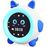 GOFYME Ok to Wake Uhr, Kinder-Schlaftrainer, Baby-Schlaf-Soundmaschine mit Nachtlicht, Dual-Wecker, Countdown-Uhr, Geschenke für Kleinkinder und Jungen, Mädchen, Teenager (blau)