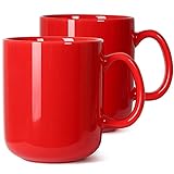 Smilatte 600 ml große Kaffeetasse tassen, M016 Plain porzellan Boss Big gross Teetasse becher mit Griff für Papa Männer, 2er-Set, Rot