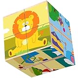 Würfelpuzzle Holz, 3D Bilderwürfel Puzzle Spiele für Kinder, Holzpuzzle ab 3 4 5 6 Jahre, Drehen Tierpuzzle Montessori Spielzeug, Zauberwürfel Holzspielzeug für Jungen und Mädchen Geschenk