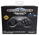 Retro-Bit Official SEGA Mega Drive 8-Button 2.4Ghz Wireless Arcade Pad for MEGA DRIVE MINI CONSOLE, Sega Mega Drive Console, PC, Switch, macOS, Playstation 3, Steam, RetroPie, Raspberry Pi (Black)