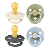 BIBS Colour Schnuller 4er-Pack, BPA-frei, Kirschform Nippel. Naturkautschuk/Latex, Hergestellt in Dänemark. 0-6 Monate (4er Pack), Iron Mix