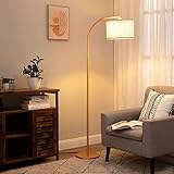 EDISHINE Stehlampe Wohnzimmer, 161cm Bogenlampe mit Beigen Leinen-Lampenschirm, Stehleuchte Gold mit Verstellem Schirm für Schlafzimmer, Kinderzimmer, E27 Fassung