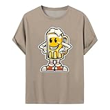 ColleeLin Kompressionsshirt Herren Ärmellos Kurzarm Top Cartoon Bierkrug Muster Bequem Lässig Tank Top Herren Mit Aufdruck (Khaki, S)