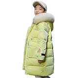 LSHDCER Winterjacke für Mädchen, warm, lässig, gesteppt, Pufferjacke, Schulmantel, Parka, leichte Oberbekleidung, gelb, 14-15 Years