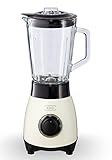 KHG Mini Standmixer 250 Watt mit 0,8 Liter Glasbehälter, Creme, 4-fache 3D Edelstahlklingen, 2 Geschwindigkeitsstufen und Impulsfunktion, geeignet zum Mixen, Pürieren, Eiscrushen