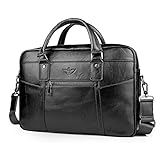 BAGZY Laptoptasche 15.6 Zoll Aktentasche Herren Umhängetasche Geschenk für Männer Handtasche für Männer Echtes Leder Herren Business Tasche Notebook Tasche Herren Bürotasche (Schwarz)