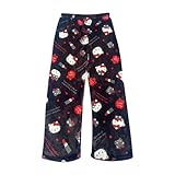 Kitty Hose Y2K Kitty Hosen Schlafanzughose Herren Lang Hot Pants Kitty Hose Schlafanzug Damen Pyjamas Hosen Rosa Pyjama Flanell Schlafanzug Women Kitty Pyjama Hose Kurz Musselin (C05,XXL)