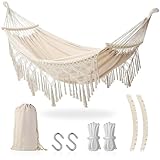 Hängematte Hängesessel Indoor Outdoor - XXL Übergroßer Hängematte 2 Personen max 440 lbs, Hängeschaukel mit Tasche Holzstange Hängematten Indoor für Patio Garten Terrasse Wohn- Schlafzimmer Terrasse