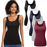 JOVCOVL 3/5er Pack Unterhemd Damen Basic Tank Top mit U Ausschnitt Trägershirt Ärmellos Elastische Cami Slim-Fit Oberteile Einfarbig für Frauen und Mädchen