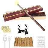 CJBIN Hermine Granger Zauberstab, leuchtend, 38 cm, Hermine-Zauberstab mit USB-Ladefunktion, magischer Hermione Granger Zauberstab in Geschenkbox mit Karte, Bahnhofsticket, Karte und Halter