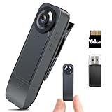 Eloatnalyto 1080P Mini-Körperkamera mit 64 GB Speicherkarte, tragbare Bodycam, tragbarer Polizei-Camcorder für Sicherheit, Wache, Arbeitsaufzeichnungen (schwarz)