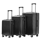 Münicase M816 TSA-Schloss Koffer Reisekoffer Trolley Kofferset Hardschale Boardcase (Schwarz, 3tlg. Kofferset)