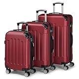 LEADZM Kofferset 3 teilig, Reisekoffer Set mit Eckenschutz, Koffer Set Hartschalen-Trolley aus ABS mit Teleskopgriff, Handgepäck (Burgunderrot)