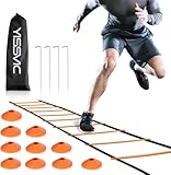 Yissvic Fussball Trainingszubehör Kinder Koordinationsleiter Trainingsleiter Jungen mit 10 Hütchen fußball Trainingsset Equipment Zubehör mit Tragetasche für Basketball fußball 6m