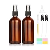 Hyber&Cara 100ml Braun Sprühflasche Glas, 2Pcs Sprühflaschen mit Feinem Nebel, Nachfüllbare Reiseparfüm Sprühflaschen für ätherische Öle, Parfümzerstäuber