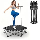 Klappbar Fitness Trampolin Erwachsene Indoor, 106cm Mini Trampolin mit 3-Fach Höhenverstellbarem Griff, X-Rahmen für Extra Stabilität, 150kg Tragkraft Trampoline Klein für Kinder Zuhause & Training
