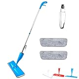 Sprühwischer – Bodenwischer mit Sprühfunktion & Nachfüllbarem Wassertank – 360° Drehbarer Wischmopp für Laminat, Fliesen & Parkett – Mit 2 Waschbaren Mikrofaserpads (Blau)