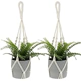 Jeffdad 2 Stück Makramee Blumenampel, Baumwollseil für Hängepflanztopf Boho Deko Beige Hängeampel Zum Aufhängen für Innen Außen Garten Wohnzimmer Balkon Fenster Balkone Wanddekoration(58cm)