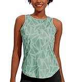Weardear Damen Sport Tank Top Ärmelloses Fitness Crop Top Yoga Gym Workout Atmungsaktive Muscle Tanktop Geo-Druck Hellgrün M