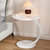 C-förmiger Sofa-Beistelltisch mit Rollen, runder Beistelltisch für Laptop/Nachttisch, Vintage-Couchtisch mit Marmorplatte, Büroakzente, Möbel für kleine Räume