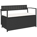 vidaXL Gartenbank mit Stauraum und Kissen Schwarz Poly Rattan, Gartenbank, Parkbank, Outdoor-Bank, Sitzbank, Terrassenbank, Außenbank, Gartenmöbel