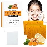 Kojisäur Seife,2PCS Kojic Acid Soap,Turmeric Soap,Kurkuma Seife,Lemon Turmeric Soap,Turmeric Kojic Acid Soap,Kojic Acid Turmeric Soap,Entfernen Dunkler Flecken,für Gesicht und Körper