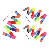 3 Stück Gymnastikband mit Stab, 2M Regenbogen Bänder für Gymnastik,Rhythmische Sportgymnastik Band Tanzbänder,Tanzband Gymnastikband Mit Stab Geeignet Für Künstlerische Tanzgymnastik, Kindertanz
