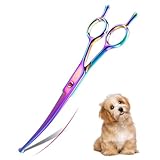 DRGSKL Gebogene Hundehaarschere Professionelle Sichere Runde Spitzen Haustier Fellschere Pflegeschere für Hund Katze Japanischer Edelstahl 440C Regenbogen