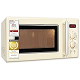 Exquisit Retro-Mikrowelle 700 Watt, 25,5 cm Drehteller, 1000 Watt Grill, 20L, 5 Leistungsstufen, Timer, Auftaufunktion, 2 Drehregler, RMW720-3GDIG Creme