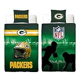 NFL Bettwäsche Green Bay Packers 135 x 200 cm + 80 x 80 cm 100% Baumwolle in Renforcé-Linon-Qualität mit Reißverschluss American Football Fan Super Bowl Cheeseheads Wende-Bezug deutsche Größe