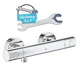 GROHE Precision Get, Duscharmatur, wassersparend (Thermostat für stets konstante Temperatur, Verbrühschutz bei 38°C, Mischbatterie Dusche mit Wasserspartaste und Metallgriffen), chrom, 34773000