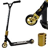 Cox Swain Stunt Scooter X-385, SCS-Kompression, CNC Fork, 100mm PU/Alu Rollen, ABEC 9, Kinder + Erwachsene, Anfänger + Profis, super stabil - schwarz/Gold