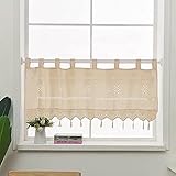 choicehot Häkelgardinen Kurzgardinen Leinen 45cm Hoch - BistrogardineLandhausstil Scheibengardine mit Quaste Fenstergardinen Beige Gehäkelter Hohler Gardinen Kurz für Küche 1 Stück, 45x150cm (HxB)