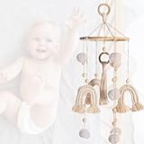 Mobile Baby Windspiel, Regenbogen aus Baumwollseil und Bambus Made Mobile Gehäkelt, Hängende Holz Gehäkelt Baby Bettglocke für Jungen Mädchen Mobile Wickeltisch, Mobile Babybett (Beige)