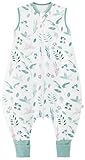 Chilsuessy Baby Sommerschlafsack mit Füßen 0.5 Tog Kleine Kinder Schlafsack mit Beinen Unwattiert 100% Baumwolle Schlafstrampler für Jungen und Mädchen, Pflanzen, 80cm/Baby Höhe 90-100cm