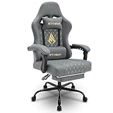 Symino Gaming Stuhl Racing Gamer Stuhl - Ergonomischer Gaming Sessel mit Lendenwirbelstütze, Gaming Chair mit Fußstütze Vintage PU Leder 130KG, Grau